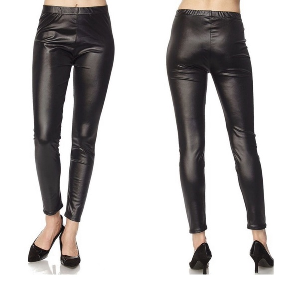 Black Slick Faux Leather Leggings - Picture 4 of 7
